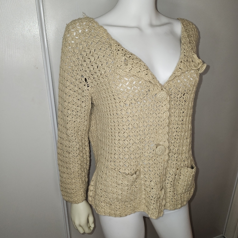 French Postcards Fairycore Knit Cardigan Open Front Size M/L Buttons VTG